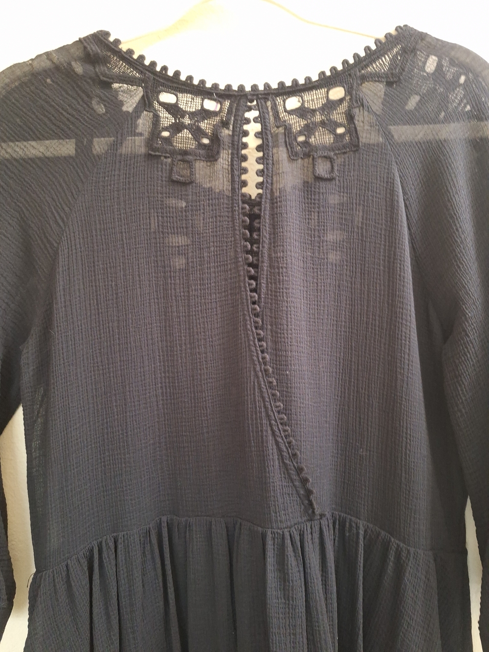 Free People Sheer Black Whimsogoth Boho Eyelet Embroidered Mini Dress, Small - Picture 3 of 5